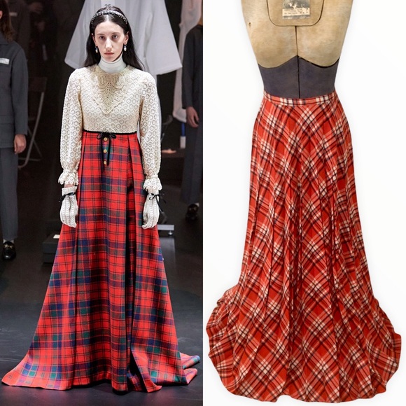 Vintage Dresses & Skirts - Vintage Century Red Pleated Plaid Maxi Skirt Punk Prep